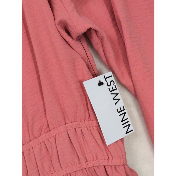 Nine West Top Blouse Womens XXL‎ Coral Peplum Long Sleeve Square Neck Twill - Picture 5 of 11